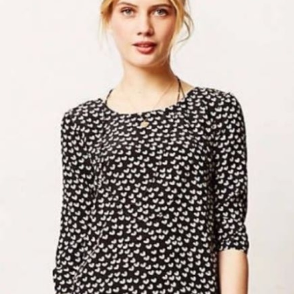 Anthropologie Tops - Anthropologie Maeve Linosa Heart Print Silk Top